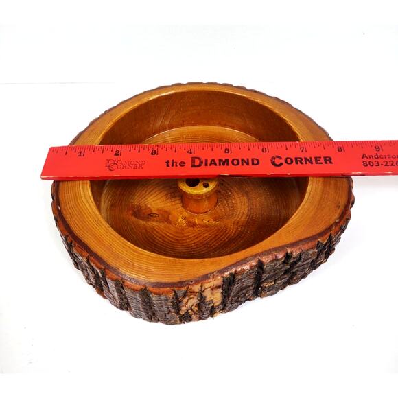 VTG Handcrafted Ellwood Live Bark Souvenir Wood Nut Bowl 8x7" Rusticware Cabin - Picture 4 of 8